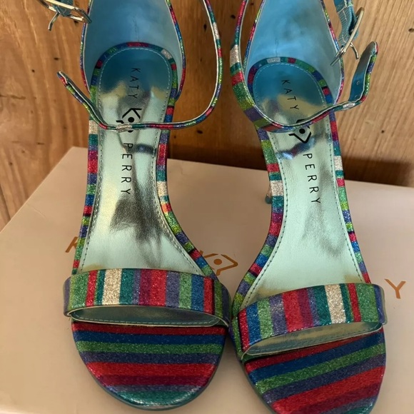 Katy Perry The Melly Glitter Stripe Pop Blue Size 7M Heel Height 3-3.9 inch - Picture 2 of 11